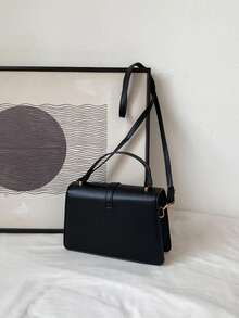 Minimalist Buckle Decor Square Bag With Clutch Bag - Black - View 7
