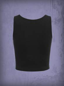 ROMWE Goth Áo hai dây Lễ Các Thánh Lá thư Giải trí - màu đen - Xem 2