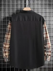 Manfinity Men Plus Plaid Print Pocket Patched Shirt - Black - View 2