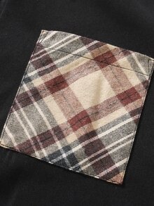 Manfinity Men Plus Plaid Print Pocket Patched Shirt - Black - View 6