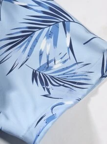 Manfinity RSRT 男士加大尺碼熱帶印花襯衫，無內搭短袖紐扣圖形棕櫚樹多彩淺藍色沙灘襯衫 - 藍色 - 查看 6