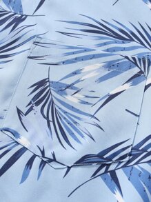 Manfinity RSRT 男士加大尺碼熱帶印花襯衫，無內搭短袖紐扣圖形棕櫚樹多彩淺藍色沙灘襯衫 - 藍色 - 查看 7