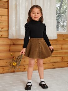 SHEIN 年輕女孩鈕扣前設計的灰色燈芯絨裙子 - 棕色 - 查看 2