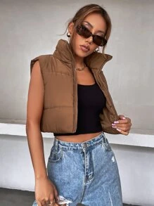 SHEIN MOOSTA 无袖拉链短款加厚棉服外套冬季