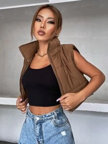 SHEIN MOOSTA 无袖拉链短款加厚棉服外套冬季