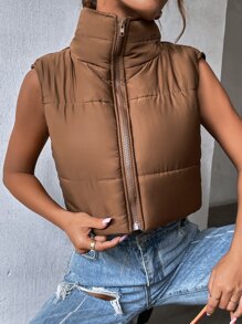 SHEIN MOOSTA 无袖拉链短款加厚棉服外套冬季