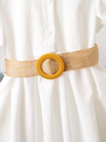 小女童泡泡袖腰帶襯衫洋裝