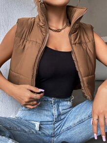 SHEIN MOOSTA 无袖拉链短款加厚棉服外套冬季