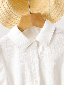 小女童泡泡袖腰帶襯衫洋裝