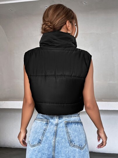 Sleeveless Zip Up Crop Vest Padded Padded Coat Clothes Winter