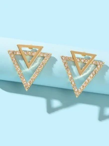 Rhinestone Triangle Stud Earrings - Yellow Gold - View 1
