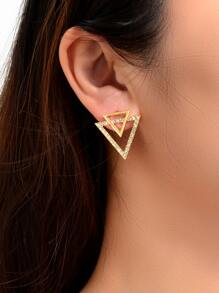 Rhinestone Triangle Stud Earrings - Yellow Gold - View 2