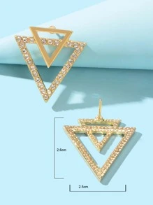 Rhinestone Triangle Stud Earrings - Yellow Gold - View 3