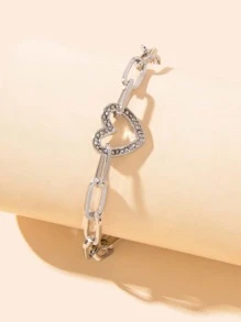 Vòng đeo tay trang trí hình trái tim bằng đá rhinestone - Bạc - Xem 2