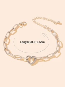 Vòng đeo tay trang trí hình trái tim bằng đá rhinestone - Bạc - Xem 3