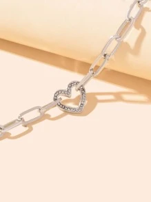Vòng đeo tay trang trí hình trái tim bằng đá rhinestone - Bạc - Xem 4