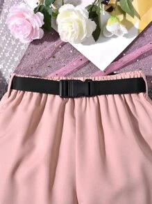 Girls Letter Graphic Tee & Flap Pocket Cargo Trousers - Multicolor - View 5