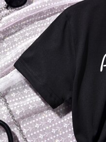 Girls Letter Graphic Tee & Flap Pocket Cargo Trousers - Multicolor - View 6