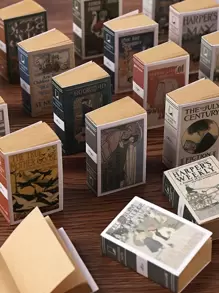 shanci 1入組火柴盒復古迷你創意牛皮紙記事本可撕式記事本小書隨身攜帶便攜式記事紙