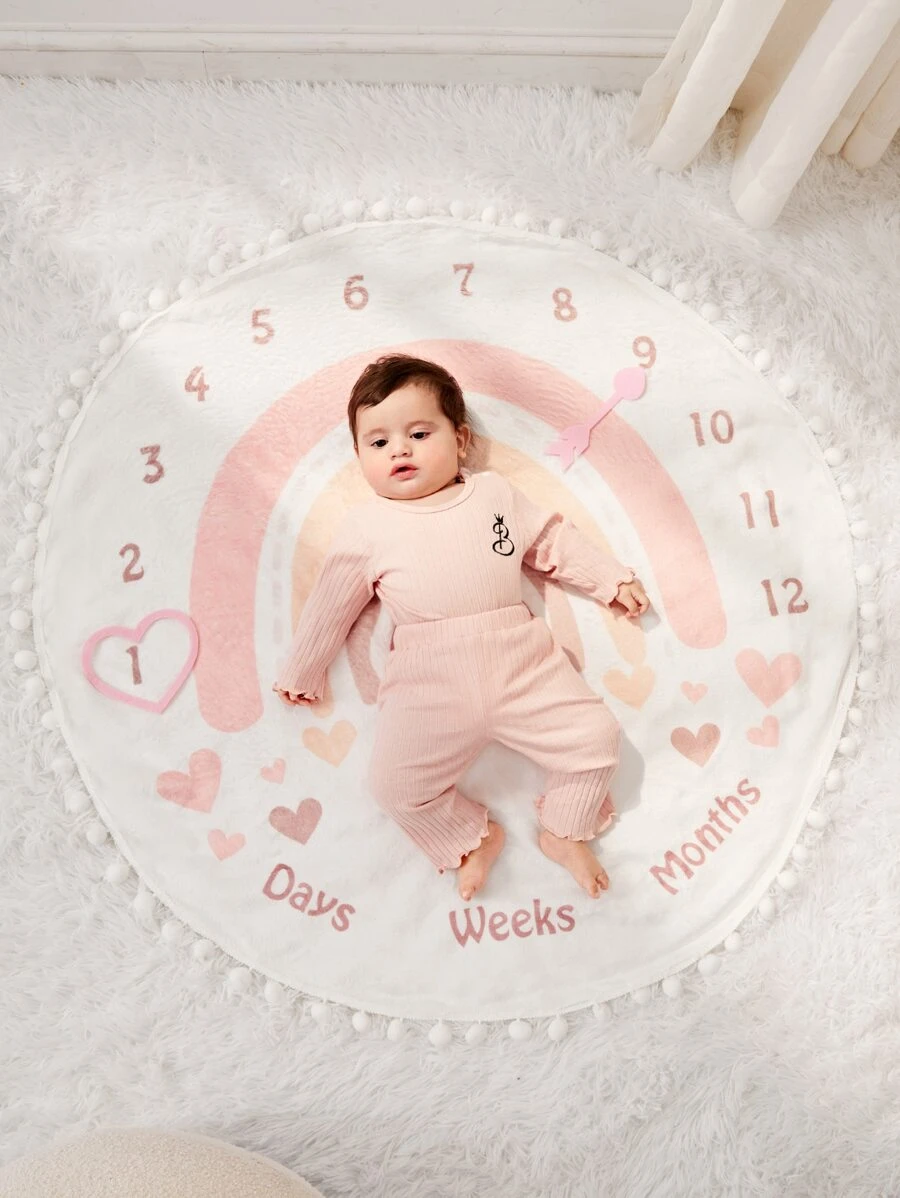 SHEIN 新生儿圆形毯子摄影套装 - 白色 - 查看 1