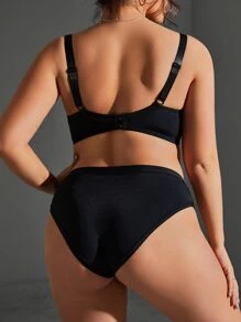 Plus Contrast Mesh Underwire Lingerie Set - Black - View 2