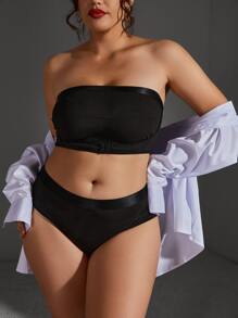 Plus Plain Bandeau Lingerie Set - Black - View 1