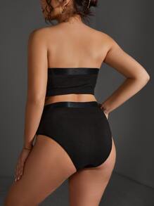 Plus Plain Bandeau Lingerie Set - Black - View 2