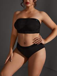 Plus Plain Bandeau Lingerie Set - Black - View 3