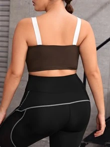 Plus Contrast Trim Cami Sports Bra - Chocolate Brown - View 2