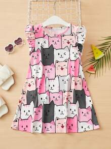 SHEIN Young Girl Cartoon Graphic Ruffle Trim Dress - Multicolor - View 1