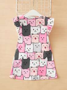 SHEIN Young Girl Cartoon Graphic Ruffle Trim Dress - Multicolor - View 2