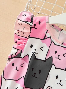 SHEIN Young Girl Cartoon Graphic Ruffle Trim Dress - Multicolor - View 4