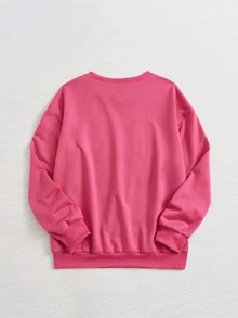 SHEIN LUNE Slogan Graphic Drop Shoulder Sweatshirt - Hot Pink - View 2