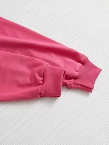 SHEIN LUNE Slogan Graphic Drop Shoulder Sweatshirt - Hot Pink - View 5