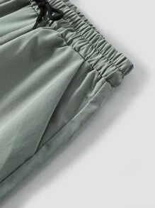 SHEIN 男孩腰部抽繩長褲 - 綠色 - 查看 4