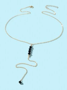 Bead Decor Y Lariat Necklace - Yellow Gold - View 2