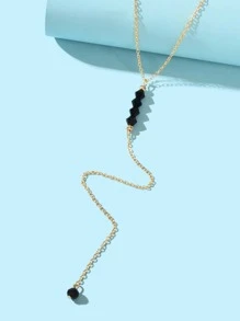 Bead Decor Y Lariat Necklace - Yellow Gold - View 3