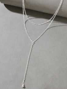 Chain Design Layered Necklace - Silver - View 4