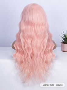 NOBLE Peluca sintética largo rizado con tupe - Rosa - Ver 2