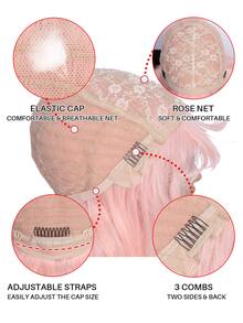 NOBLE Peluca sintética largo rizado con tupe - Rosa - Ver 6