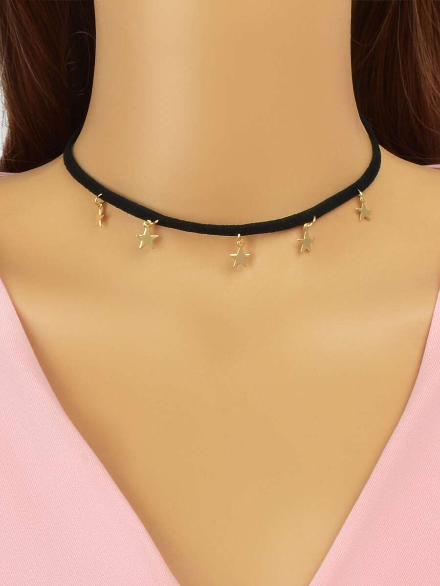 星形墜飾頸鏈 - 黑色 - 查看 1