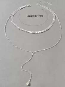 水鑽裝飾Y字項鍊 - 銀色 - 查看 3