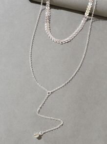 水鑽裝飾Y字項鍊 - 銀色 - 查看 4