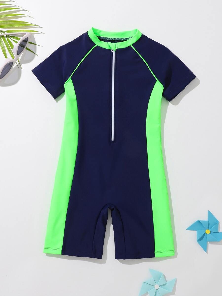 Toddler Boys' Cool Colourblock Shark Rashguard For Summer Surfing And Diving - Navy Blue - View 1