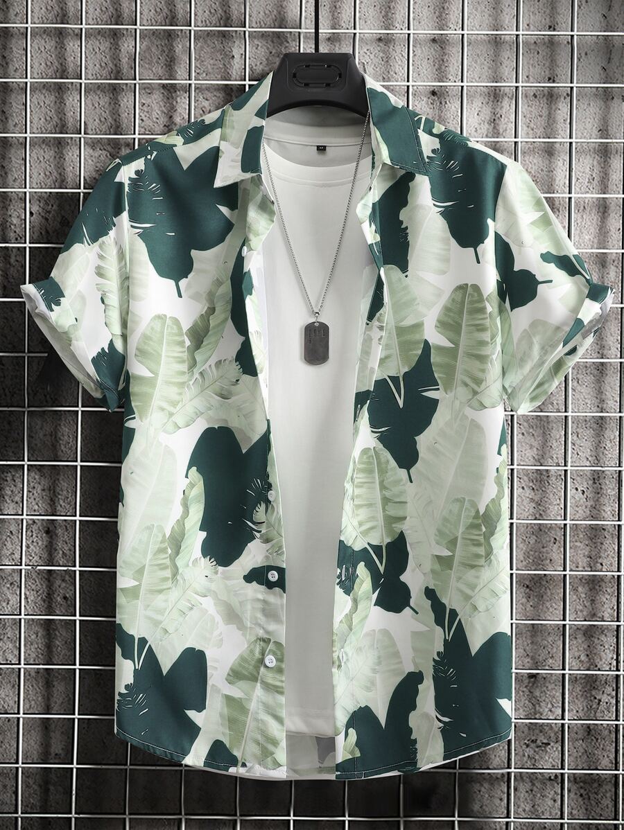 Manfinity 男士熱帶圖案襯衫不帶T恤 - 彩色 - 查看 1