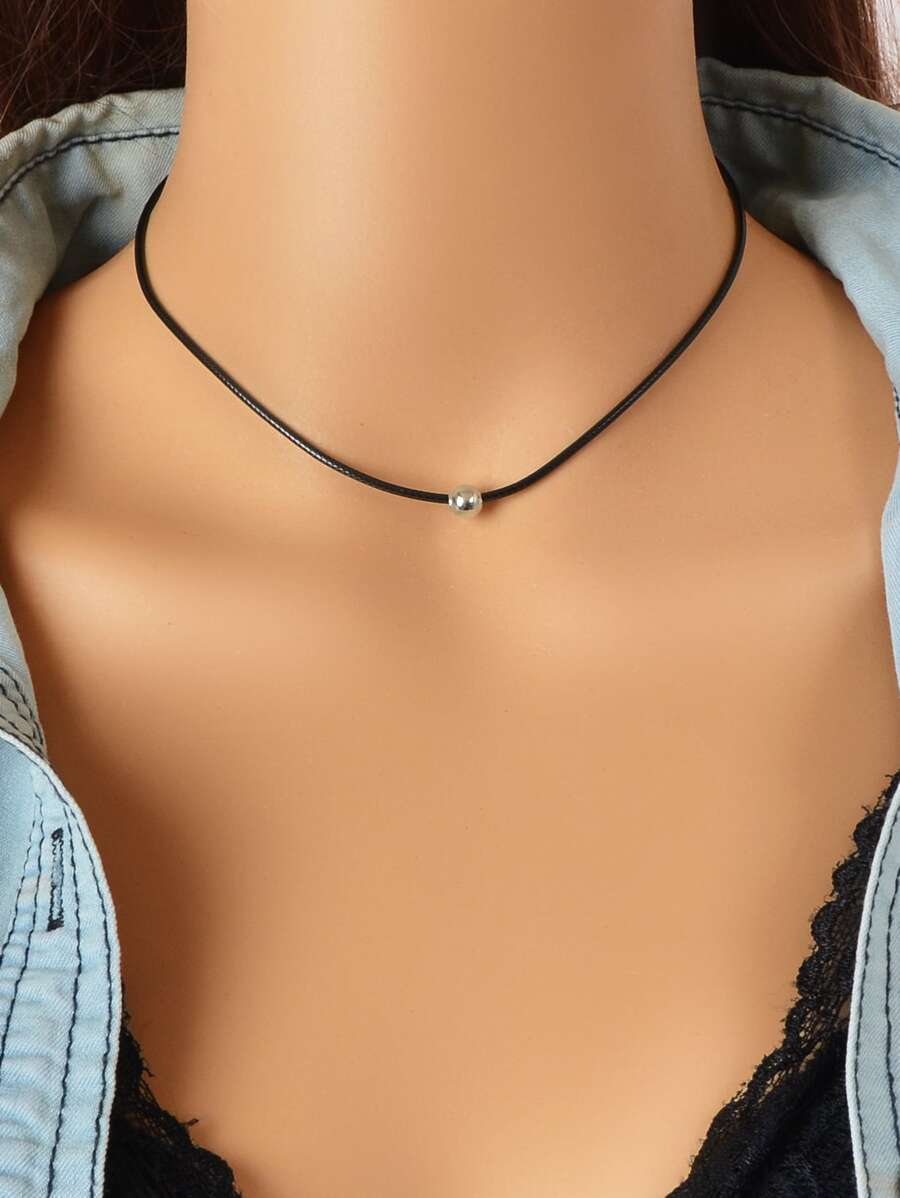 Bead Decor Choker - Black - View 1