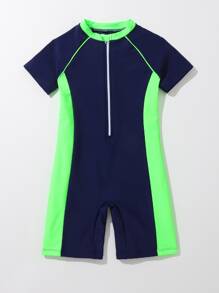 Toddler Boys' Cool Colourblock Shark Rashguard For Summer Surfing And Diving - Navy Blue - View 4