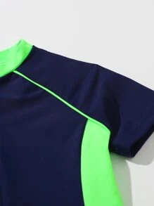 Toddler Boys' Cool Colourblock Shark Rashguard For Summer Surfing And Diving - Navy Blue - View 5