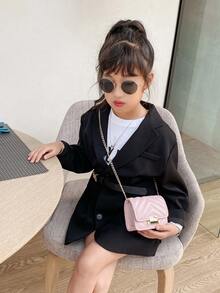 Girls Metal Lock Quilted Flap Chain Square Bag - Pink - View 2