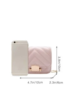 Girls Metal Lock Quilted Flap Chain Square Bag - Pink - View 3